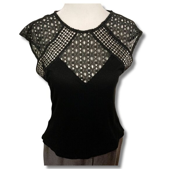 H&M Tops - H&M Black geometric lace adorned black short-sleeve top ~ Goth XS SMALL shirt